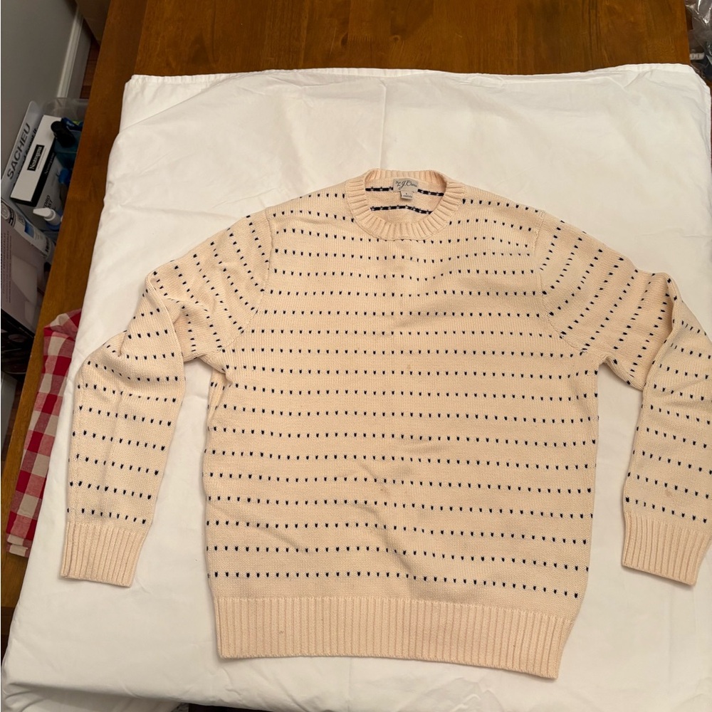 J. Crew Men's Beige Sweater with Navy Accents